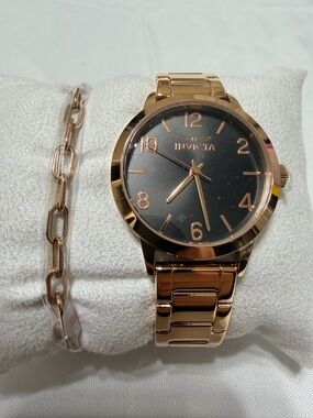 Invicta Women Rose Gold Tone Black Dial Bracelet Watch